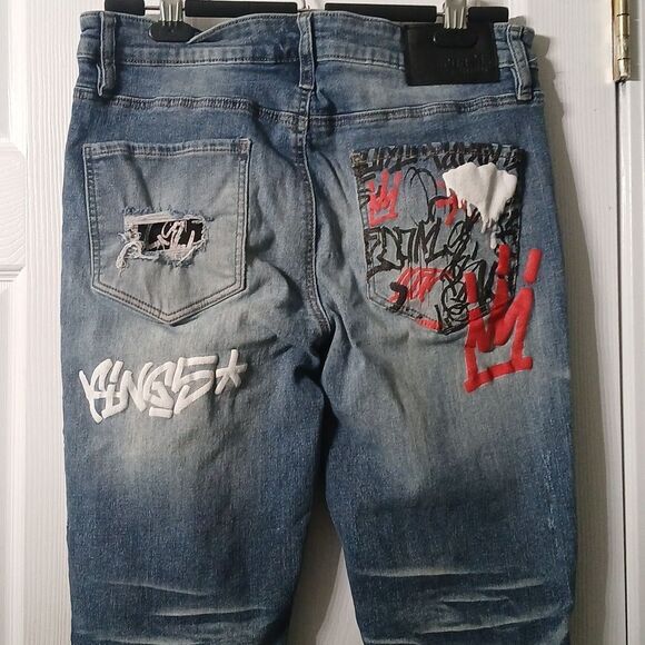 Rue21 Men's Graphic  Skinny Supreme Flex Black Jeans 32/32 - Picture 10 of 15